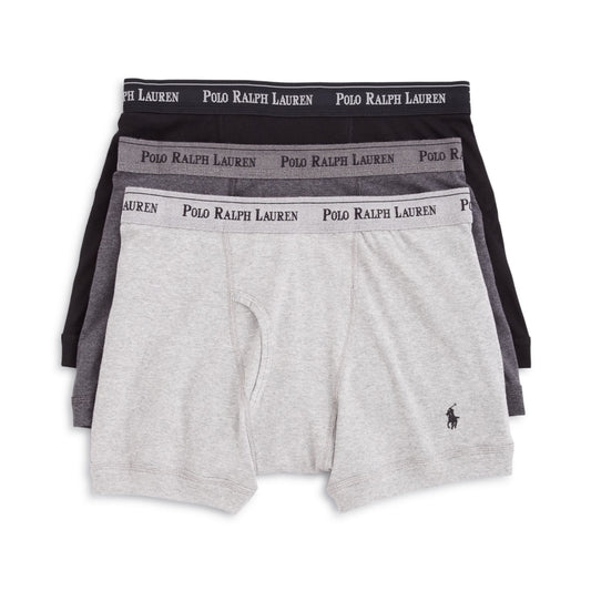 Polo Ralph Lauren Mens 3-Pack Black/Grays Classic Fit Cotton Boxer Briefs