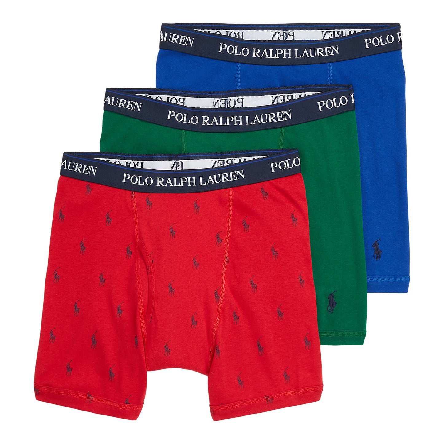 Polo Ralph Lauren Men's 3-Pack Red/Green/Blue Breathable Cotton Boxer Briefs