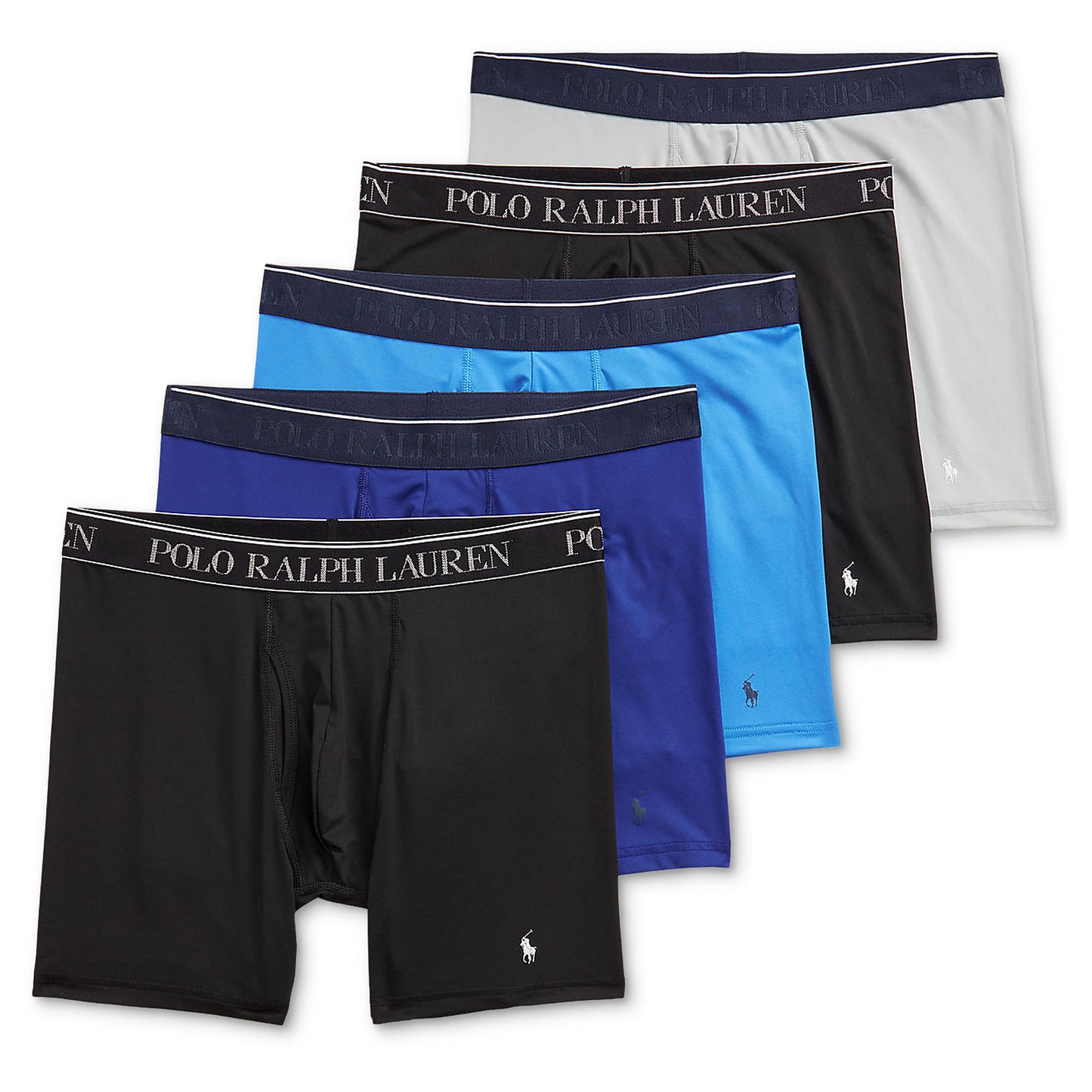 Polo Ralph Lauren Men's 5-Pack Black/Blue/Gray Microfiber Boxer Briefs