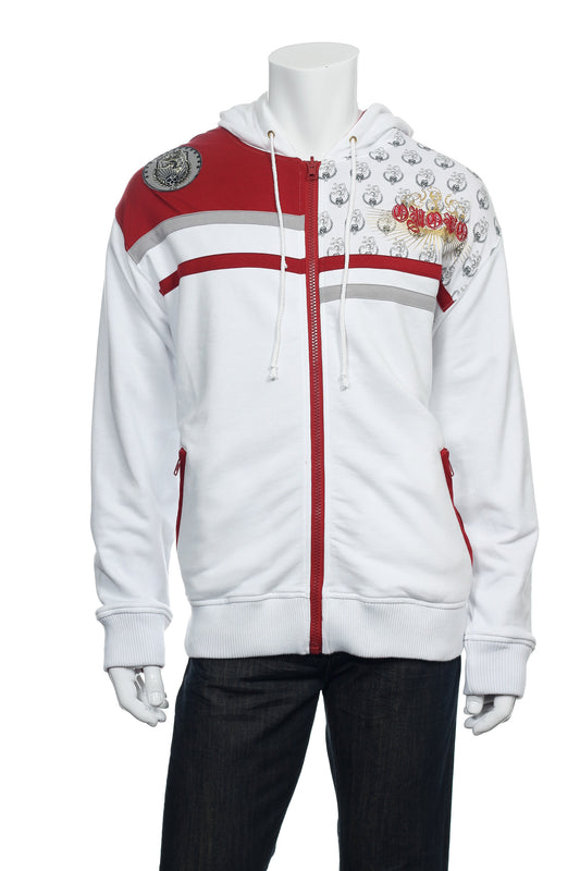 ONOVO Royaluxe Mens White/Red Reversible Cotton Full Zip Hoodie
