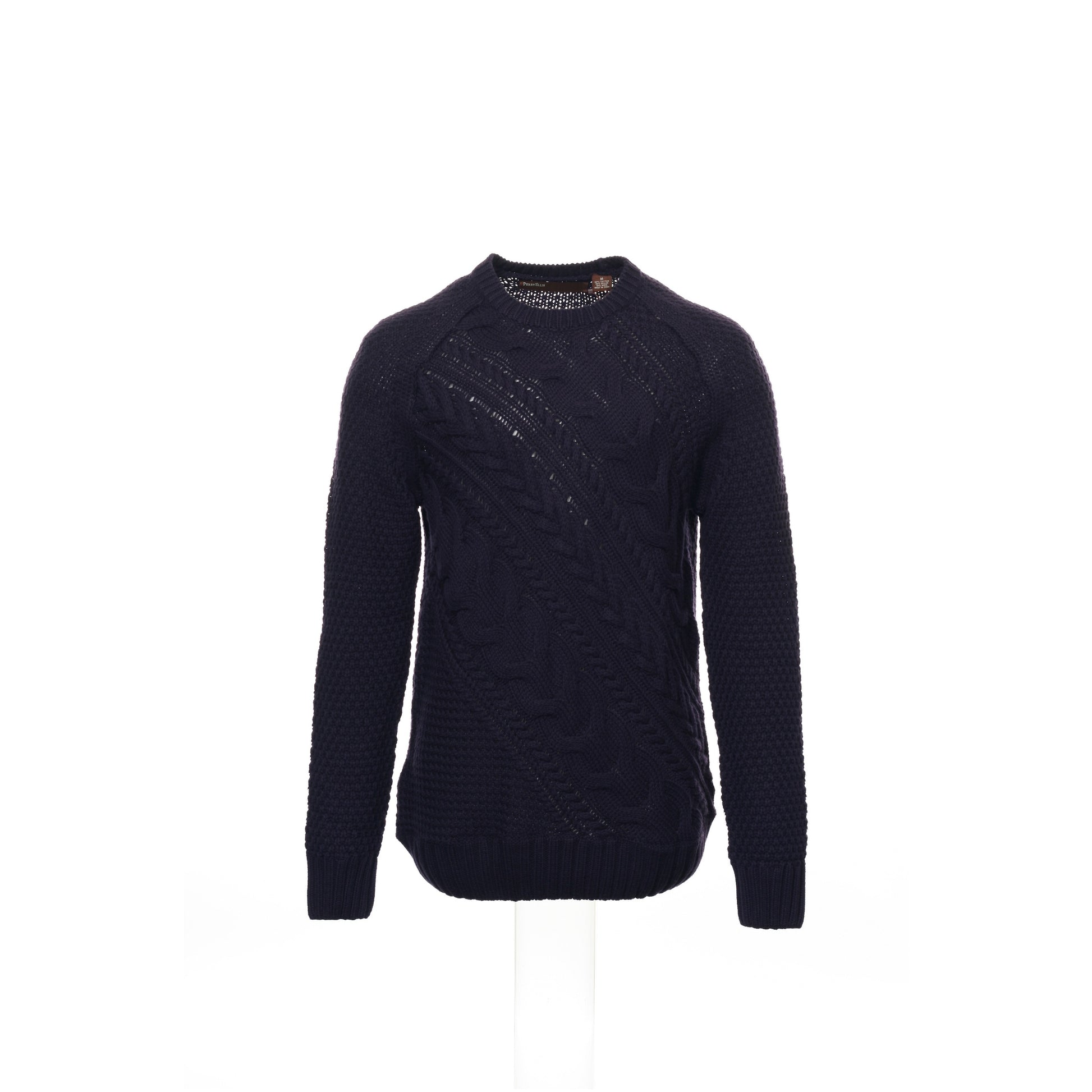 Perry Ellis (Greenwich Village) Men's Purple Cable Knit Crew Neck Sweater
