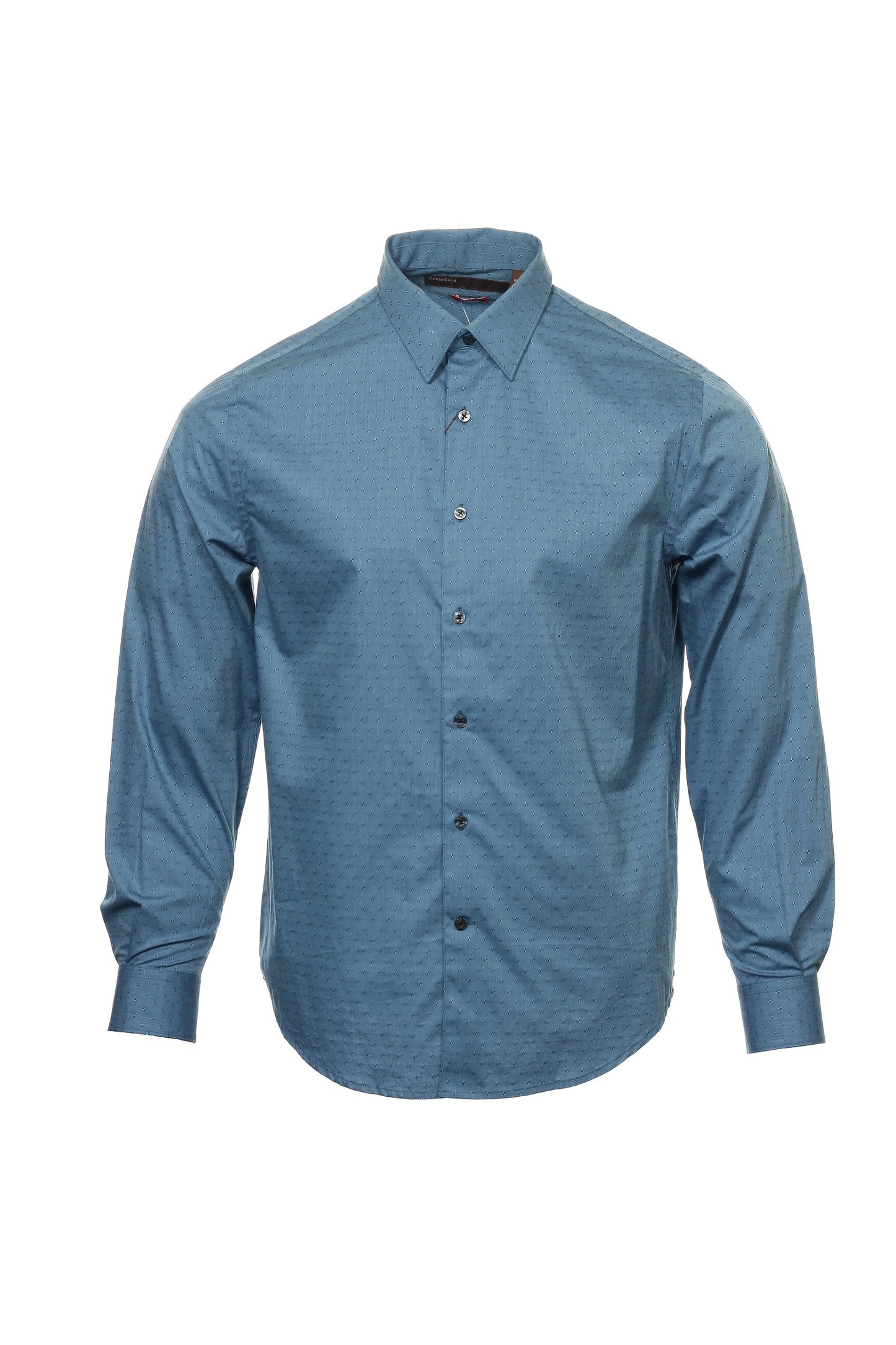 Perry Ellis Mens Limoges Blue Checked Slim Fit Cotton Button Down Shirt