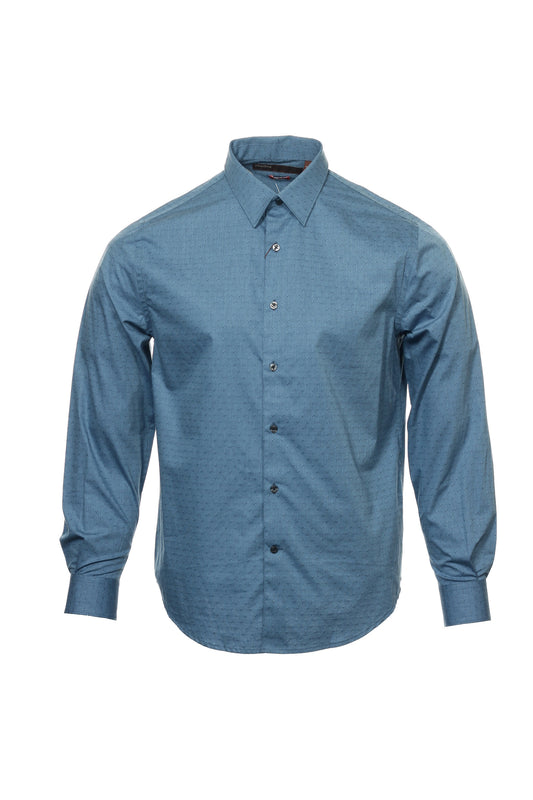 Perry Ellis Mens Limoges Blue Checked Slim Fit Cotton Button Down Shirt