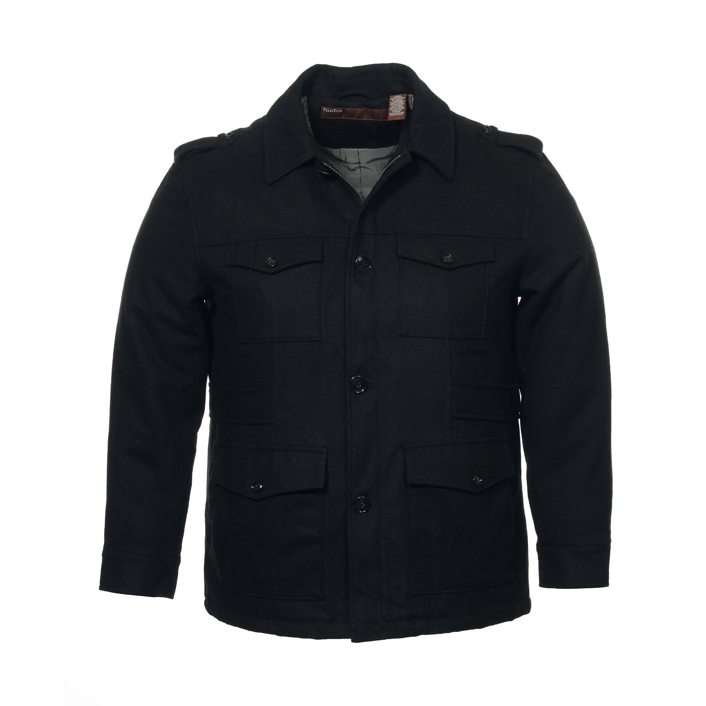 Perry Ellis Mens Black Wool Blend Top Car Coat Jacket