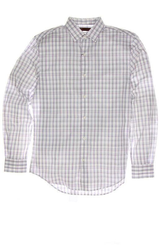 Perry Ellis Men's White Plaid Button Down Shirt