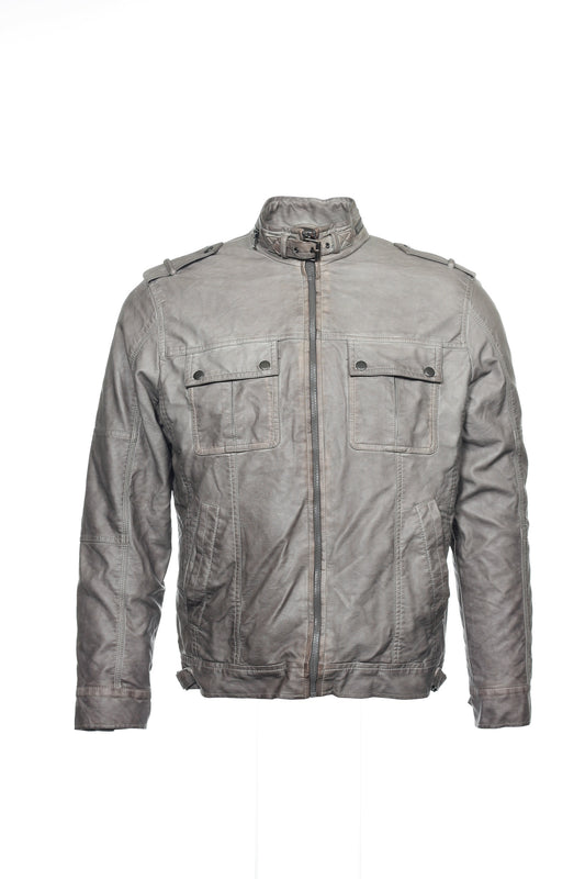 Perry Ellis Mens Castlerock Metallic Faux Leather Bomber Jacket