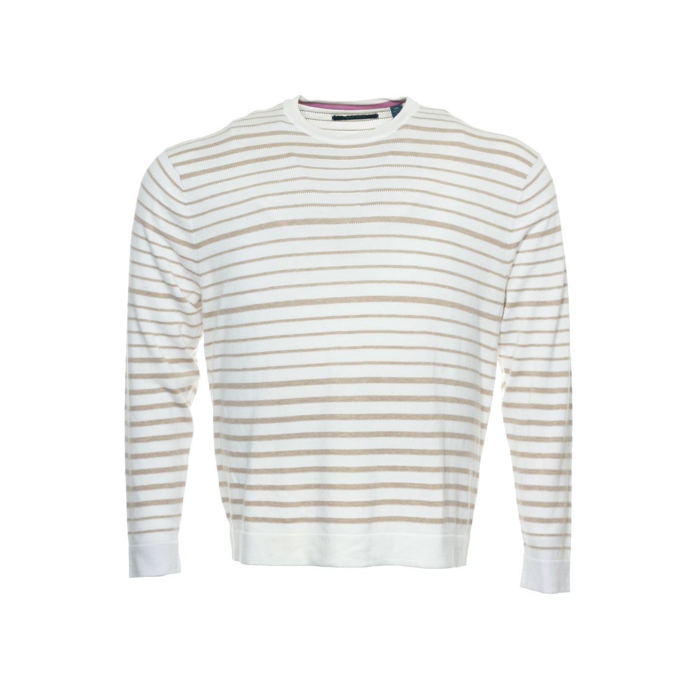 Perry Ellis Mens Camel Striped Crew Neck Sweater