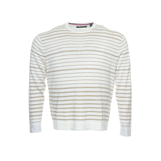 Perry Ellis Mens Camel Striped Crew Neck Sweater