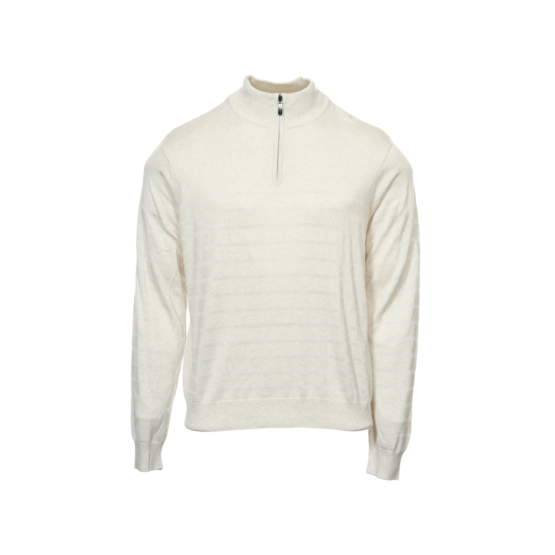 Perry Ellis Mens Oatmeal Heather Striped 1/2 Half Zip Sweater
