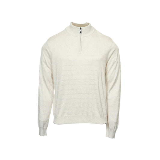 Perry Ellis Mens Oatmeal Heather Striped 1/2 Half Zip Sweater