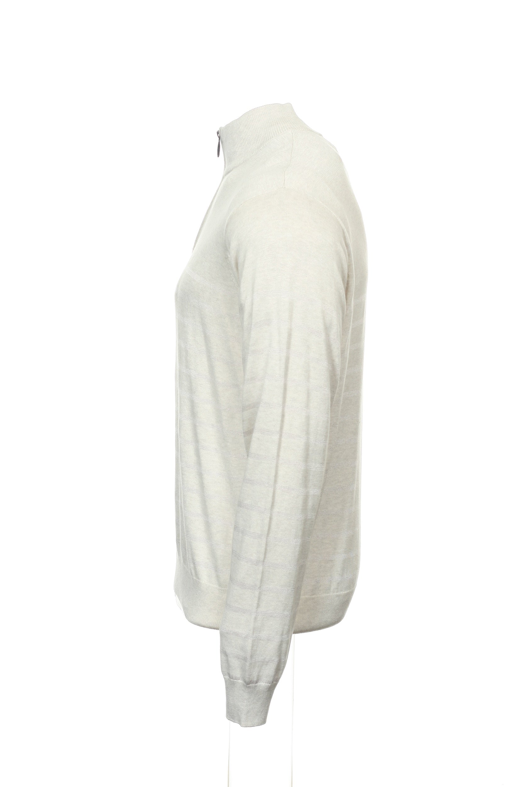 Perry Ellis Mens Oatmeal Heather Striped 1/2 Half Zip Sweater