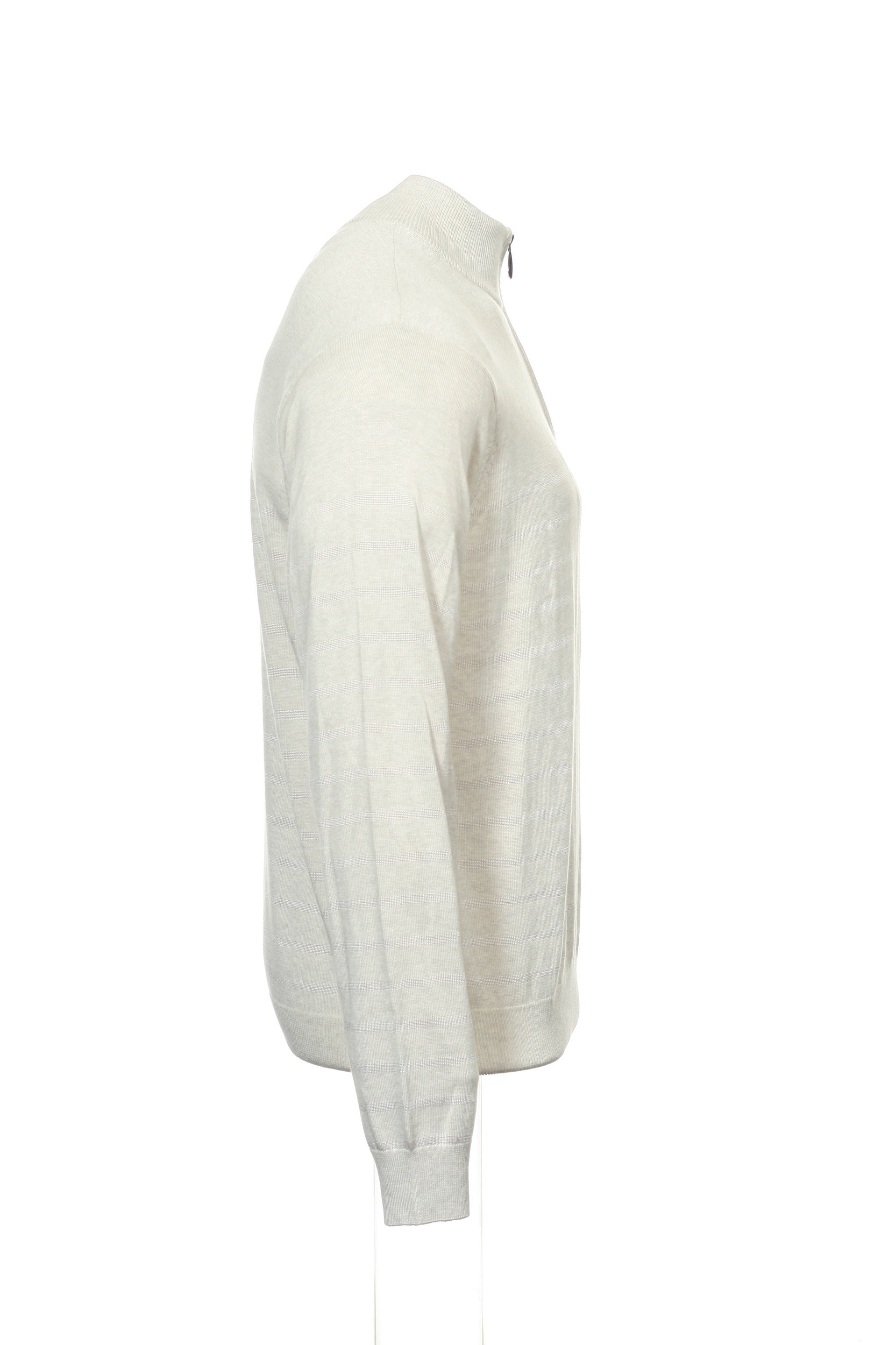 Perry Ellis Mens Oatmeal Heather Striped 1/2 Half Zip Sweater
