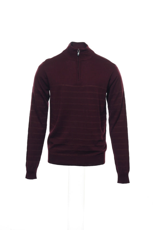 Perry Ellis Men's Wine Horizontal Striped Half Zip Sweater