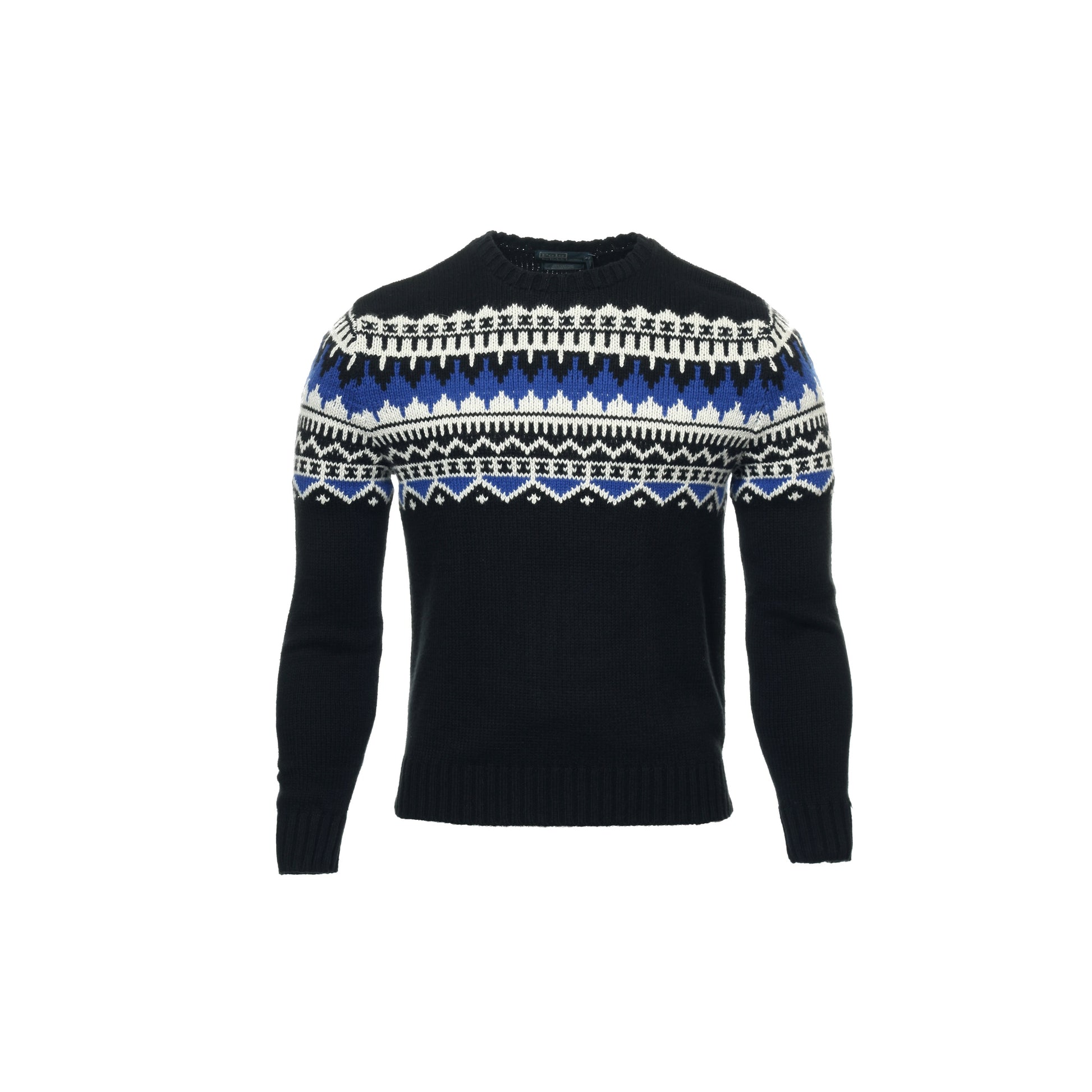 Polo by Ralph Lauren Mens Black Fair Isle Crew Neck Sweater