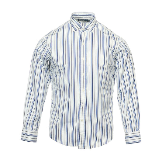 Polo Ralph Lauren Mens White/Blue Striped 100% Cotton Button Down Shirt
