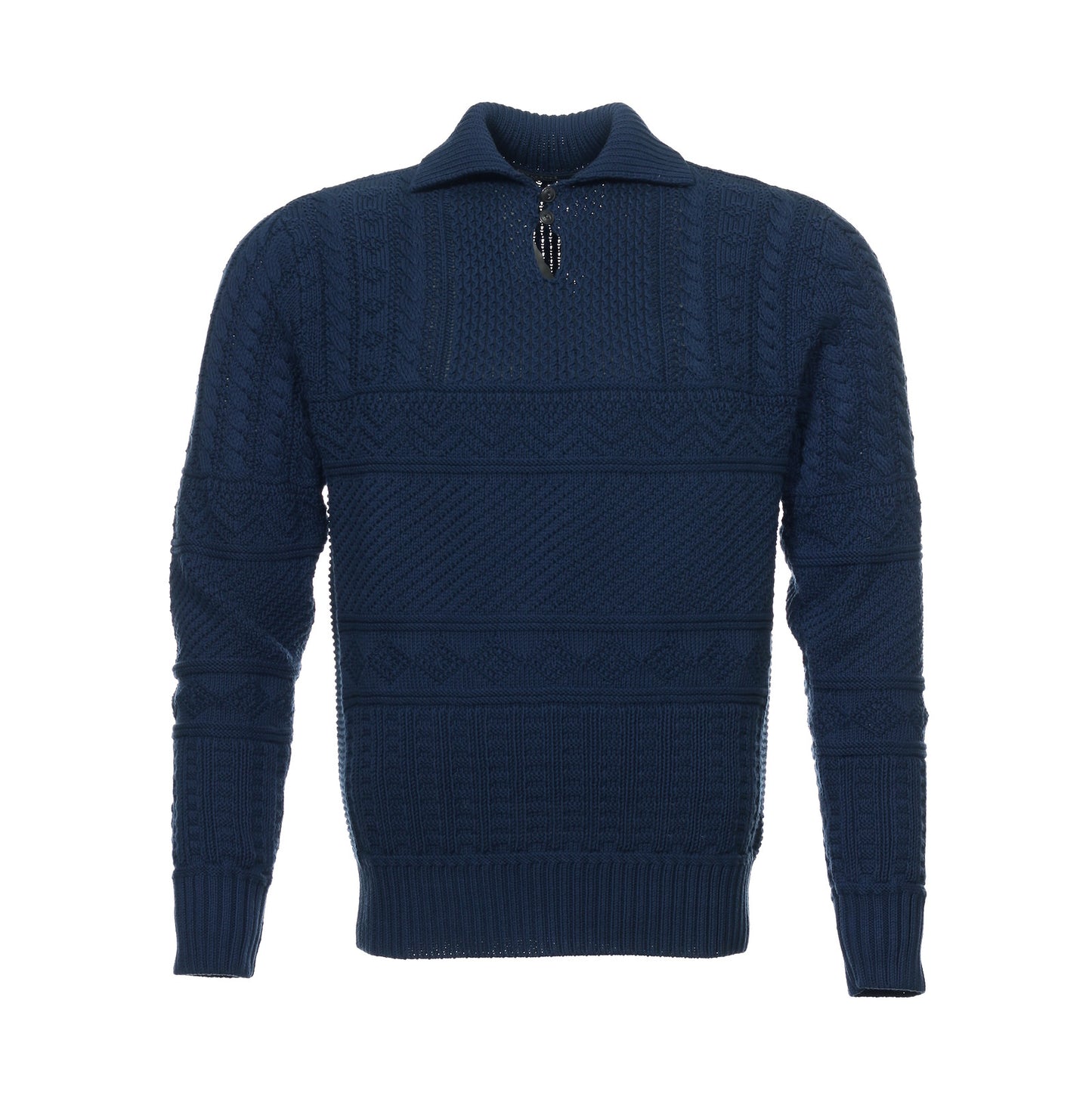 Polo Ralph Lauren Mens Navy Cotton Aran-Knit Polo Collar Sweater