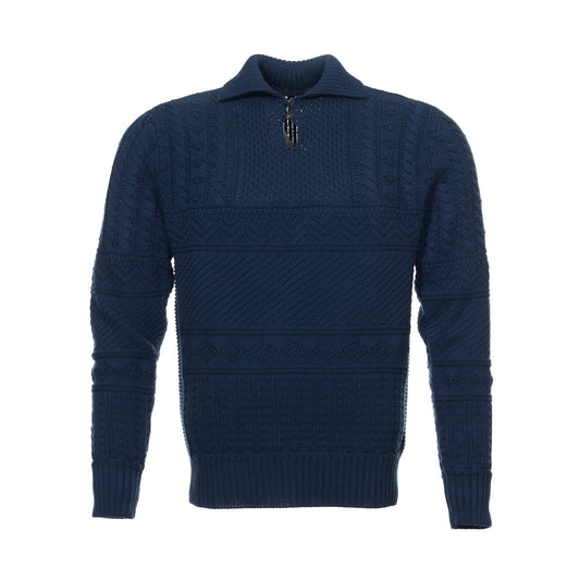 Polo Ralph Lauren Mens Navy Cotton Aran-Knit Polo Collar Sweater