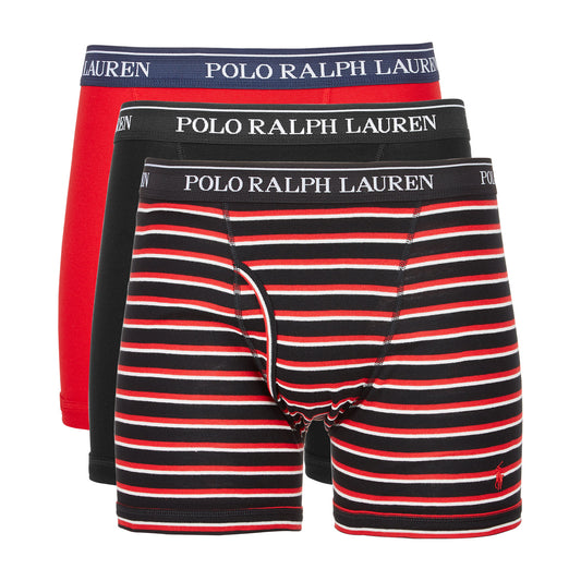 Polo Ralph Lauren Mens 3-Pack Classic Cotton Red/Black Boxer Briefs