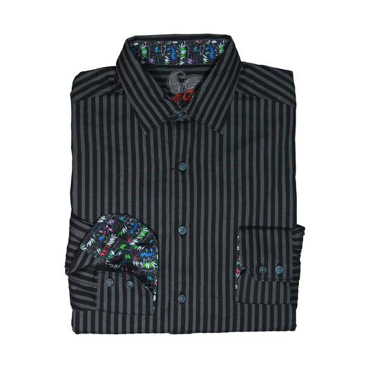 Robert Graham Mens Black/Gray Striped Classic Fit Seersucker Button Down Shirt