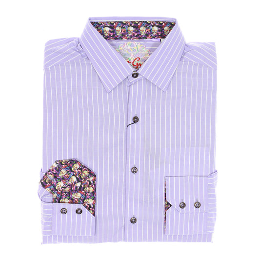 Robert Graham Mens Lavender Striped Classic Fit LS Button Down Shirt