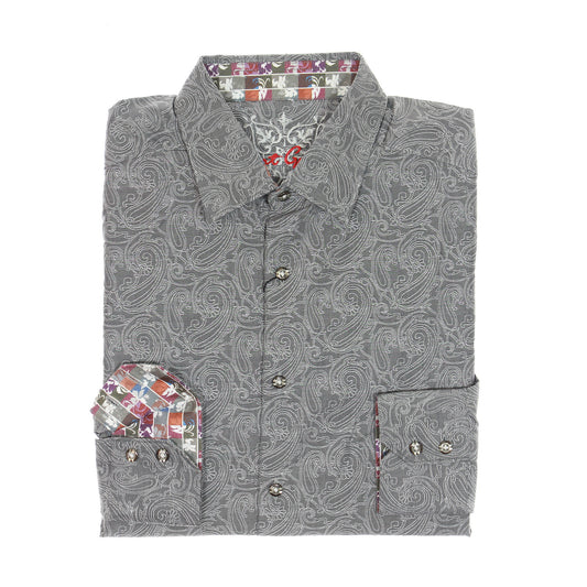 Robert Graham Mens Grey Paisley Classic Fit Cotton Button Down Shirt