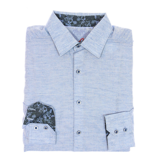 Robert Graham Mens Light Blue Floral Classic Fit Linen Button Down Shirt