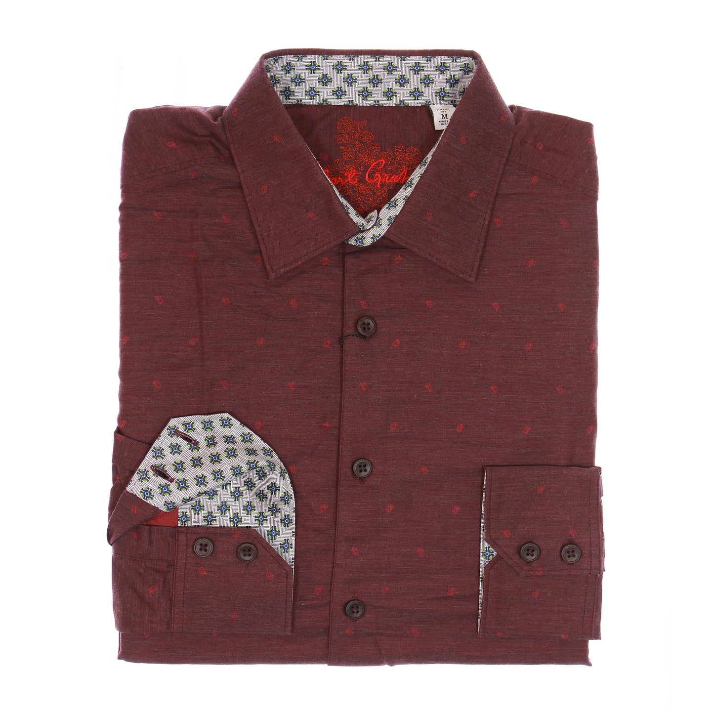 Robert Graham Mens Burgundy Damask Button Up Down Sport Shirt
