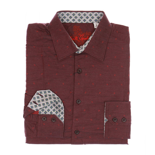 Robert Graham Mens Burgundy Damask Button Up Down Sport Shirt