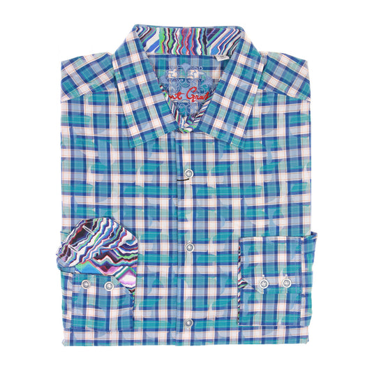 Robert Graham Mens Blue/White Plaid Cotton Button Down Sport Shirt