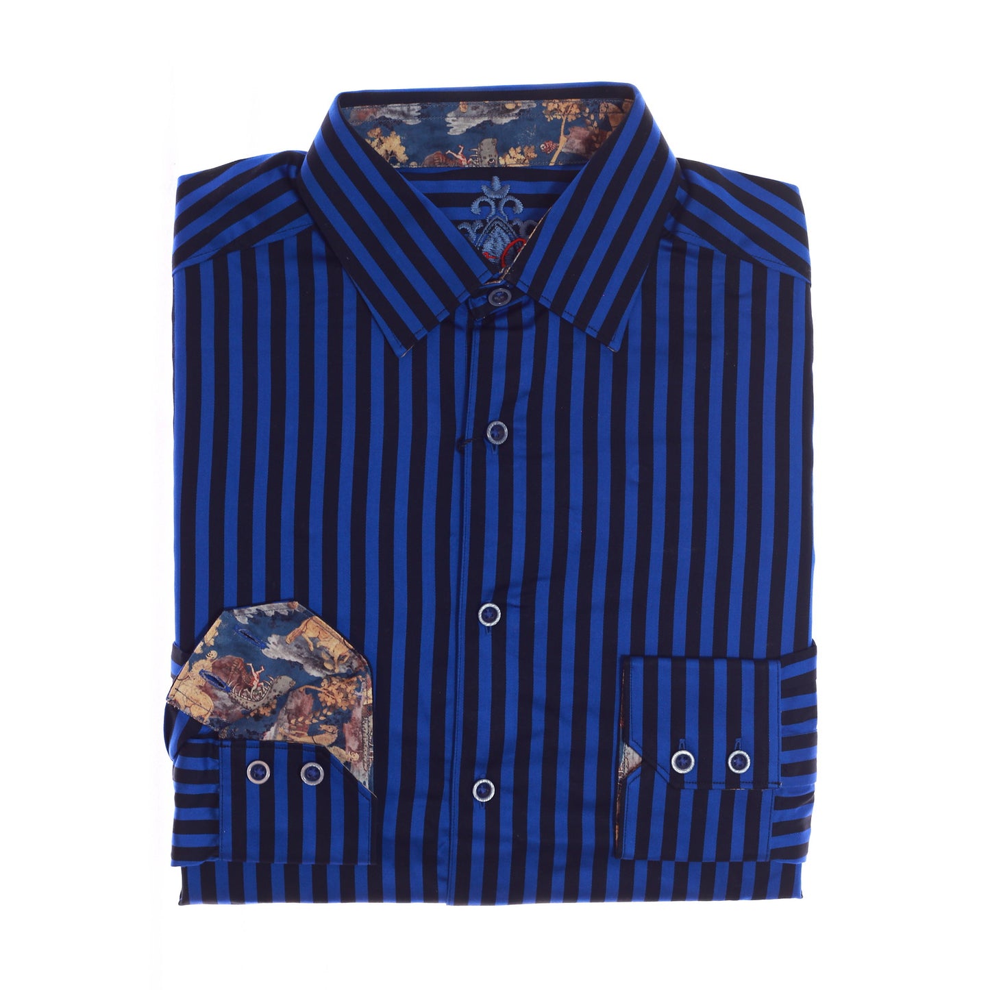 Robert Graham Mens Black/Blue Striped Cotton Button Down Sport Shirt