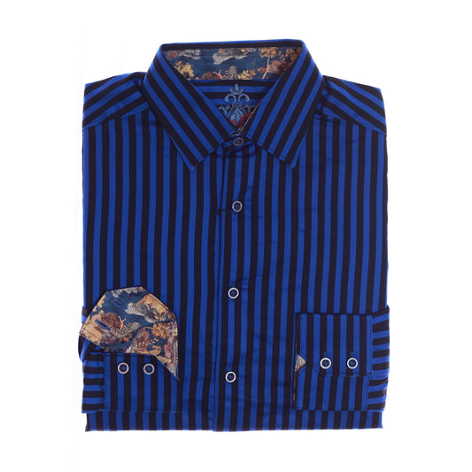 Robert Graham Mens Black/Blue Striped Cotton Button Down Sport Shirt