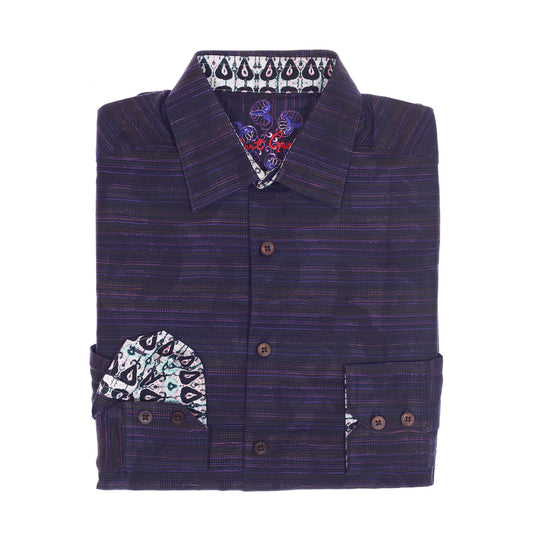 Robert Graham Mens Purples Variegated Button Down Sport Shirt