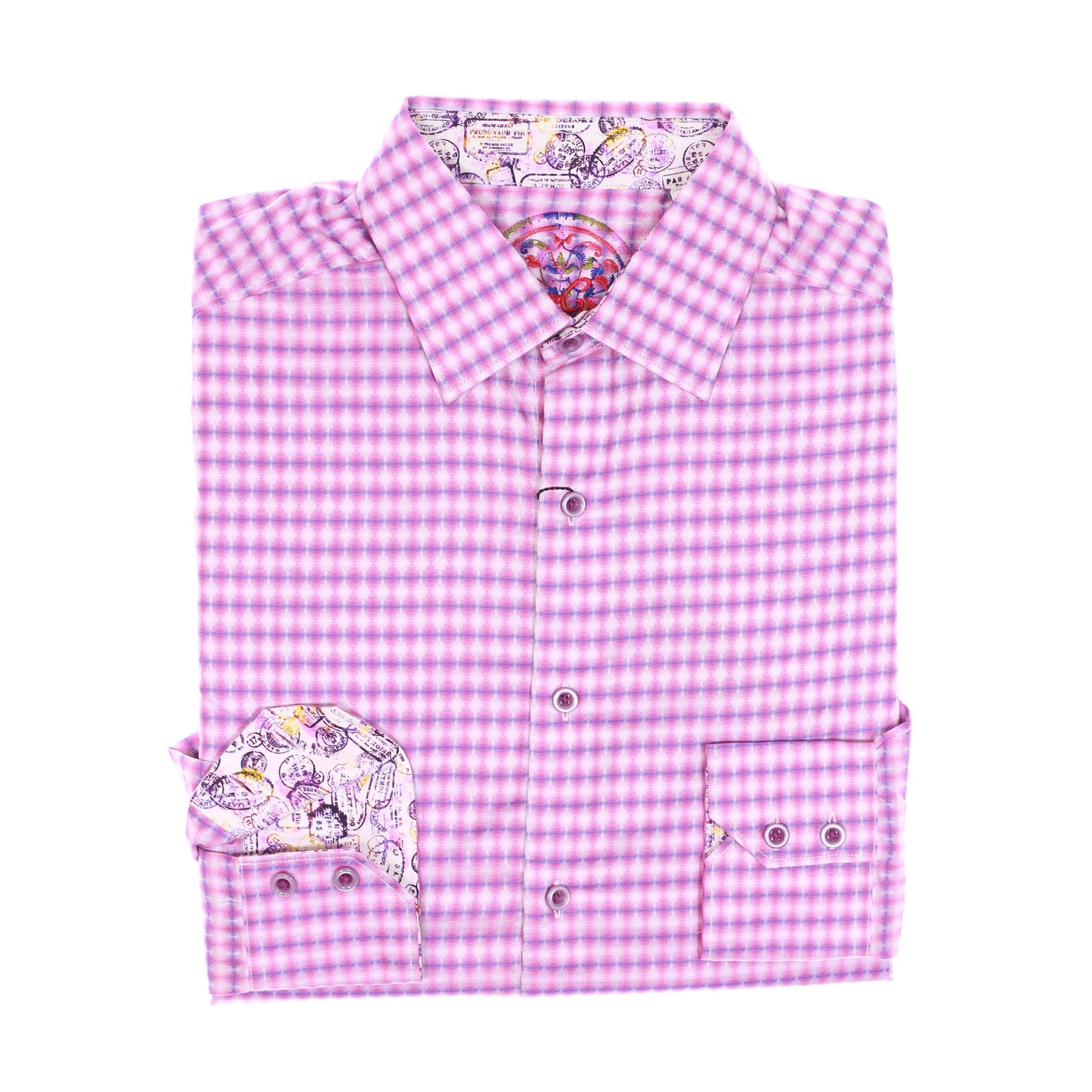 Robert Graham Mens Pink/Purple Plaid Button Down Sport Shirt