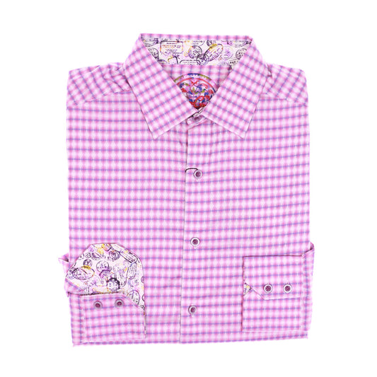 Robert Graham Mens Pink/Purple Plaid Button Down Sport Shirt