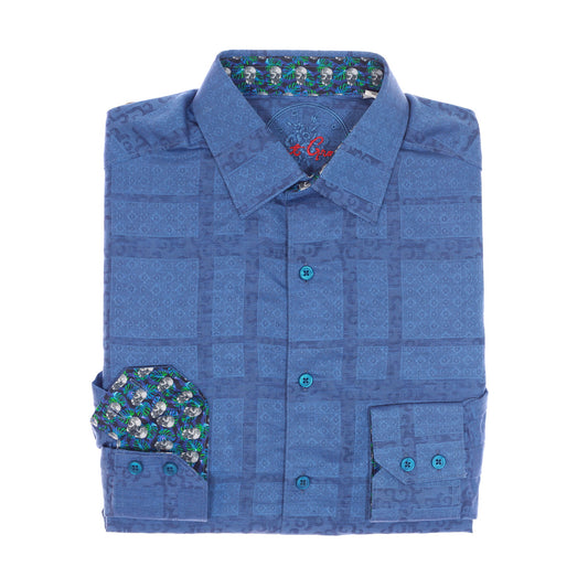 Robert Graham Mens Blue Variegated Button Down Sport Shirt