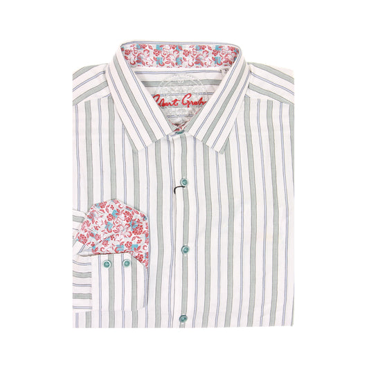 Robert Graham Mens White Striped Classic Fit Cotton Button Down Shirt