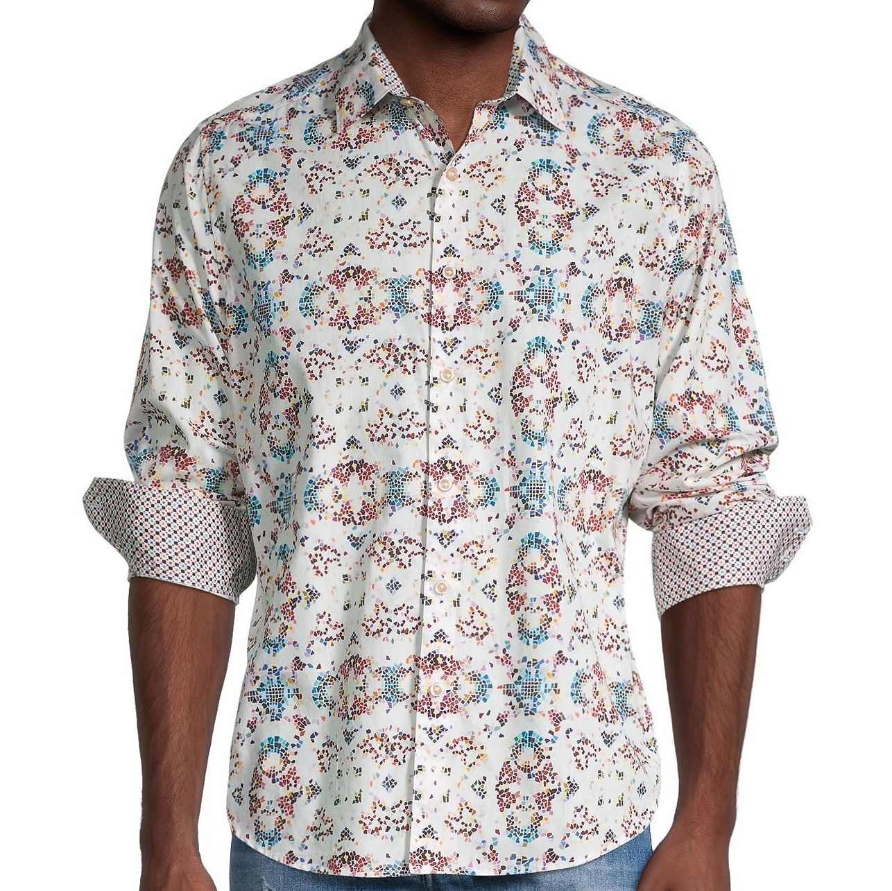 Robert Graham 'Neri' Mens White Printed Button Down Shirt