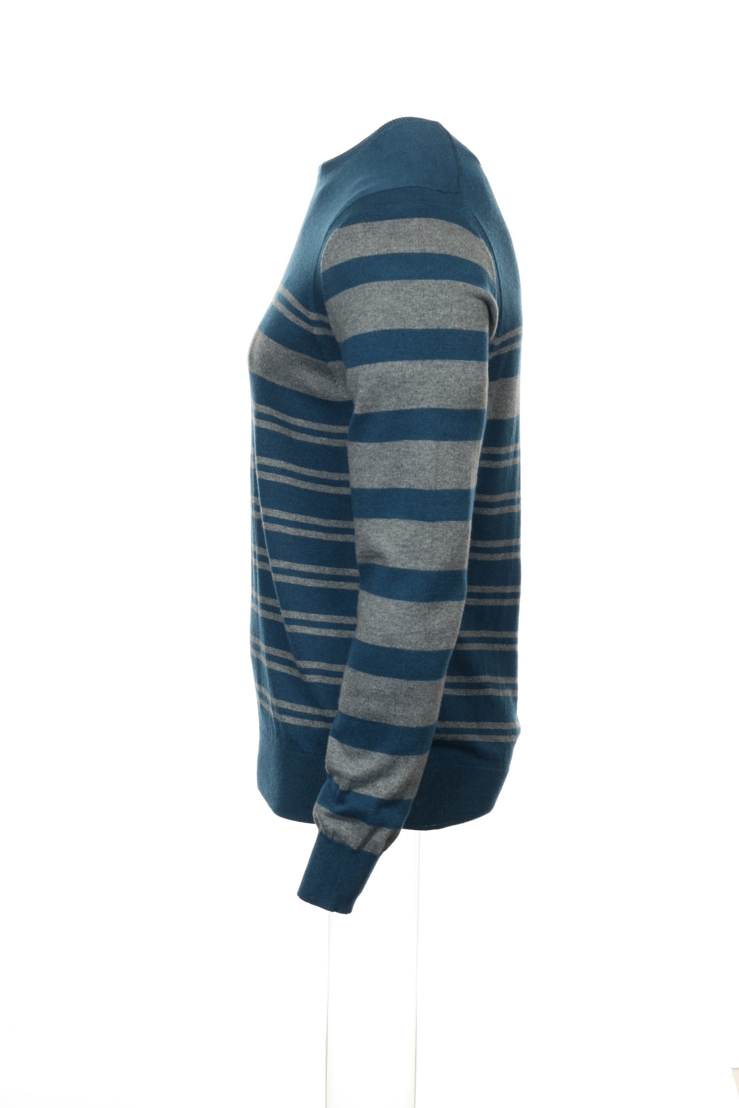 Sons of Intrigue Men's Blue Horizontal Striped Crew Neck Sweater