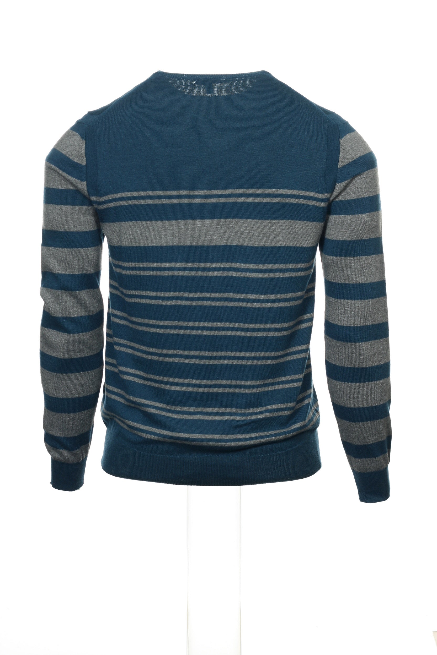 Sons of Intrigue Men's Blue Horizontal Striped Crew Neck Sweater