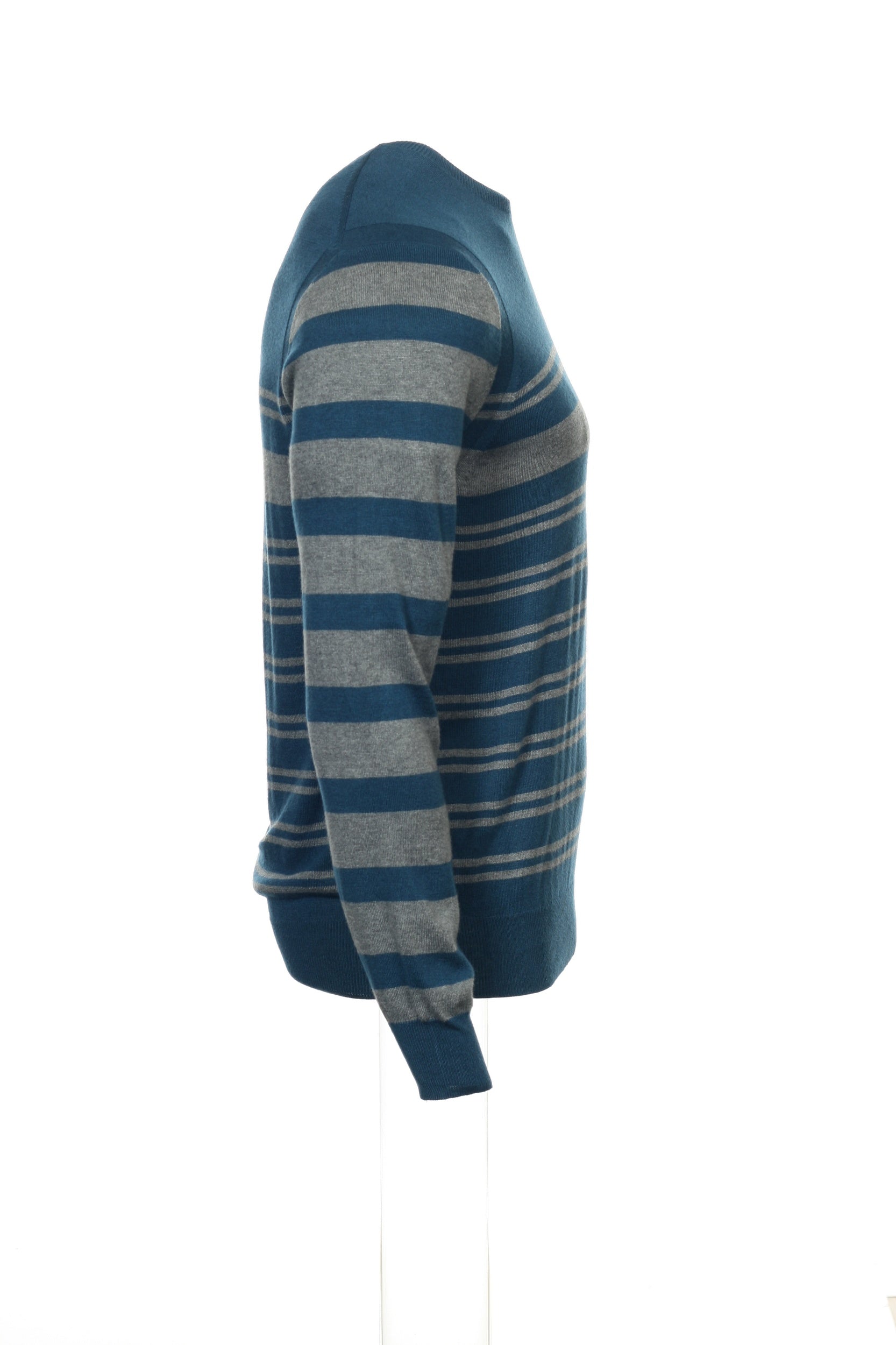 Sons of Intrigue Men's Blue Horizontal Striped Crew Neck Sweater