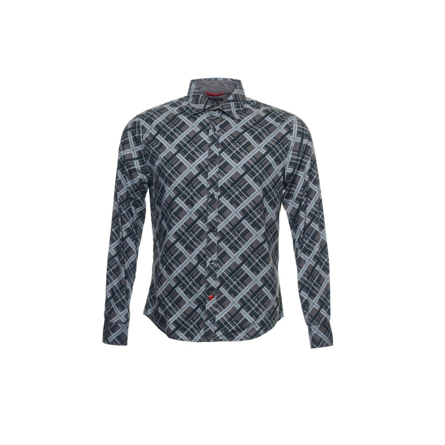 Sons of Intrigue Mens Gray Plaid Button Down Shirt