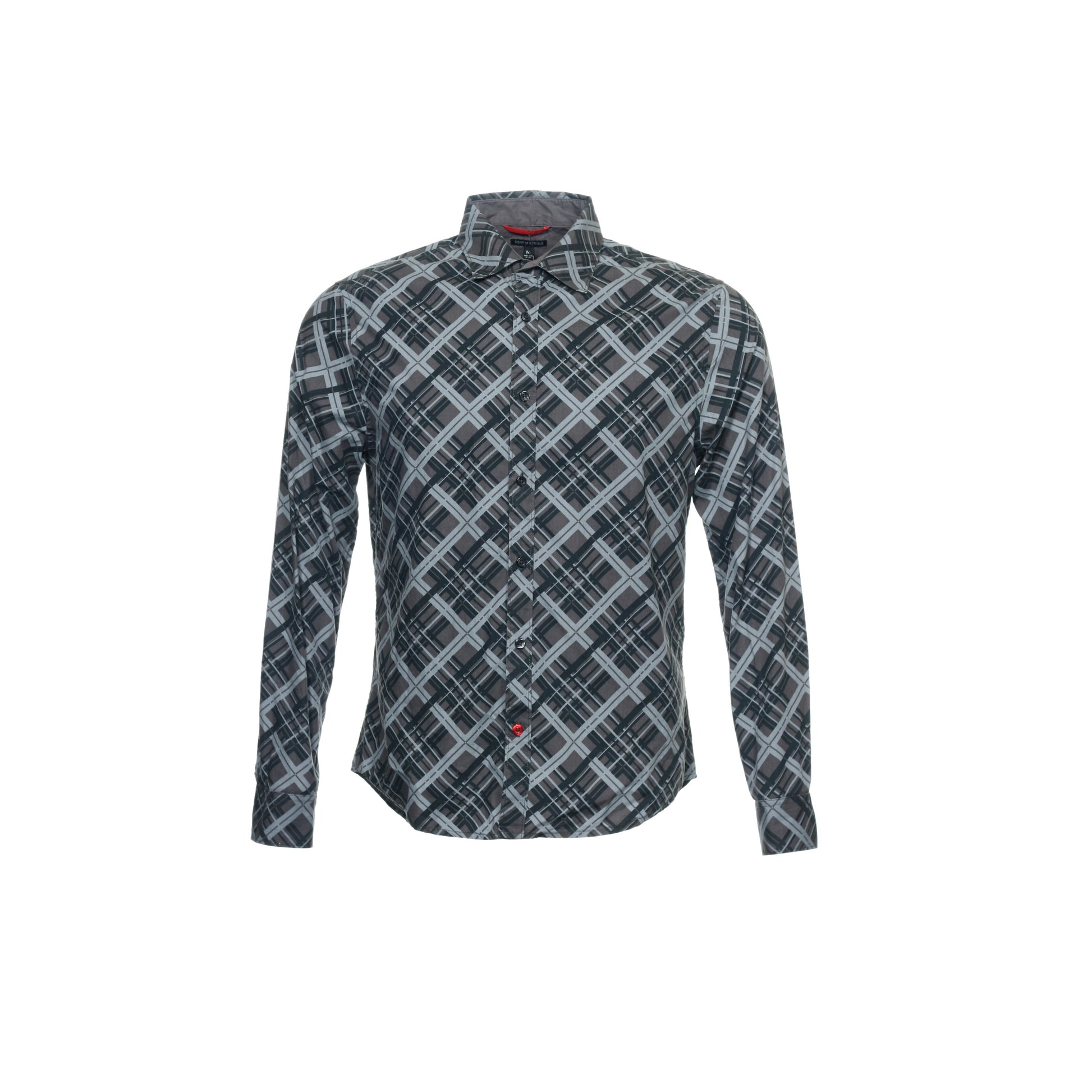 Sons of Intrigue Mens Gray Plaid Button Down Shirt