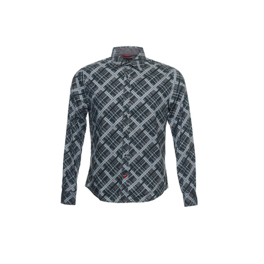 Sons of Intrigue Mens Gray Plaid Button Down Shirt