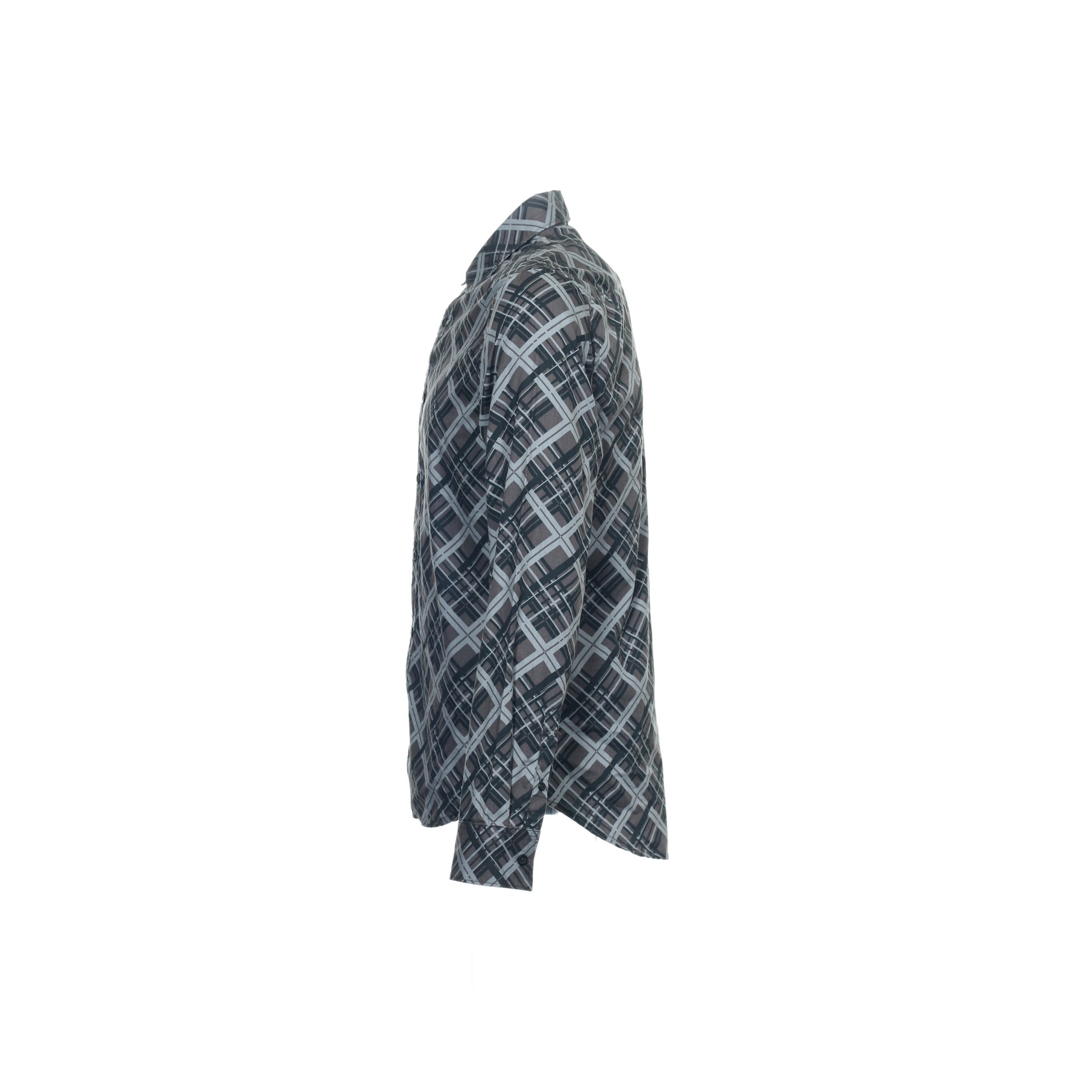 Sons of Intrigue Mens Gray Plaid Button Down Shirt