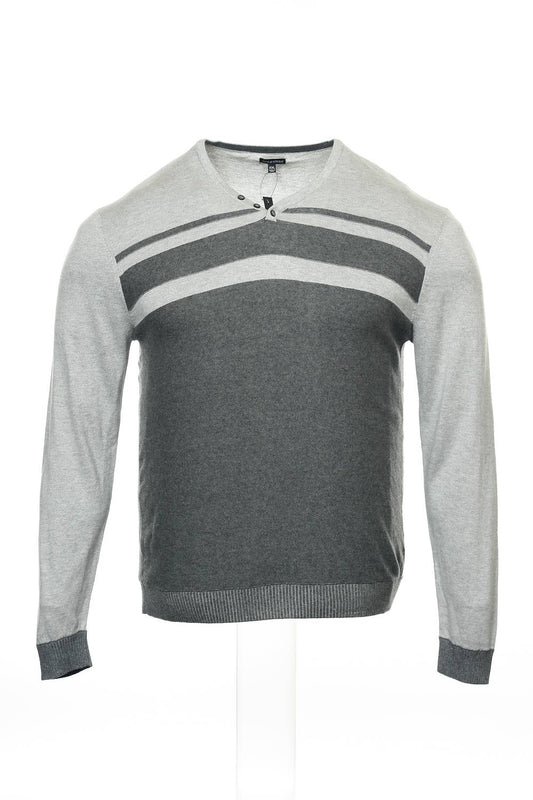 Sons of Intrigue Men's Gray Striped Henley Shirt