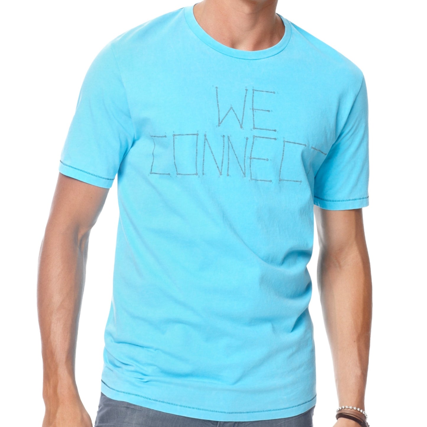Kenneth Cole Reaction Mens Turquoise Cotton We Connect Crewneck T-Shirt
