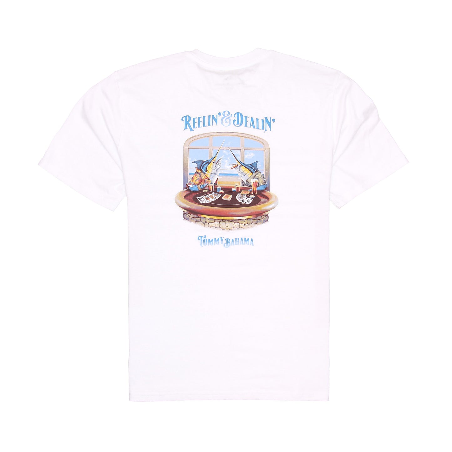 Tommy Bahama Reelin' and Dealin' Mens White Graphic Crewneck T-Shirt