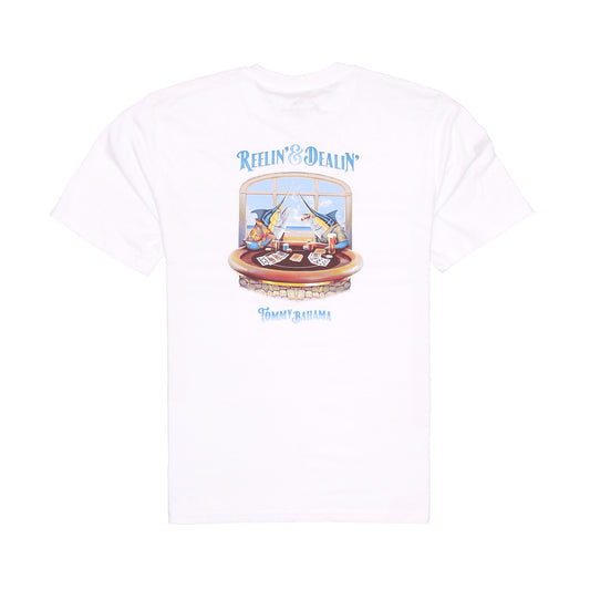 Tommy Bahama Reelin' and Dealin' Mens White Graphic Crewneck T-Shirt