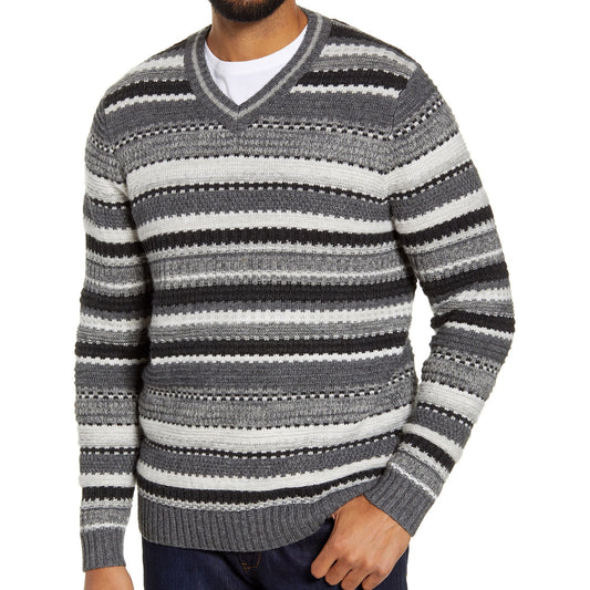 Tommy Bahama Wave Shoals Mens Grey Striped V-Neck Sweater