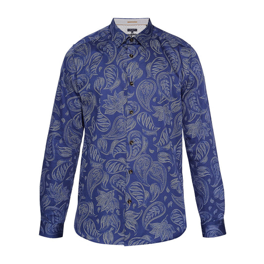 Ted Baker Shoka Mens Blue Paisley Cotton Button Down Shirt